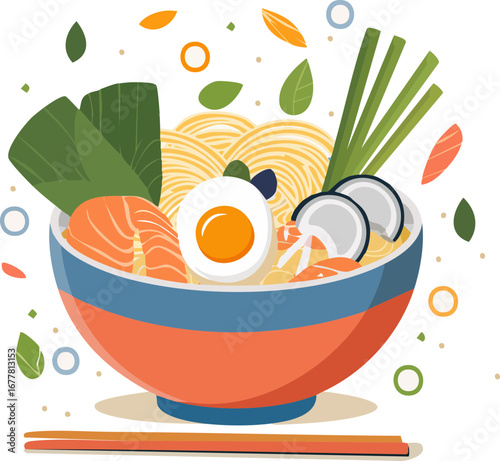 Colorful ramen noodle vector artwork for food design