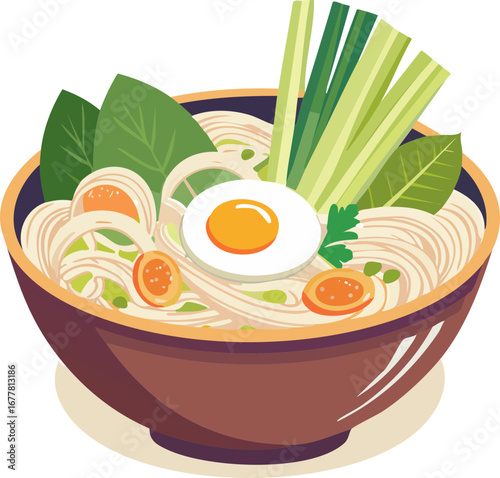 Delicious Noodle Bowl Vector Illustration