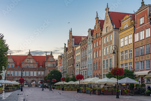 Sunrise view of Green gate from Dlugi Targ square in Gdansk, Pol