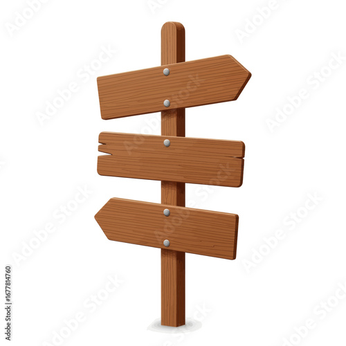 Wooden signpost with three directional arrows indicating different routes and destinations for travelers.