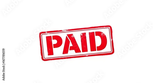A red rubber stamp with the word PAID in bold white letters, indicating a transaction has been completed.