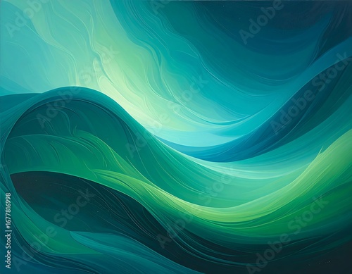 Abstract flowing teal and green landscape