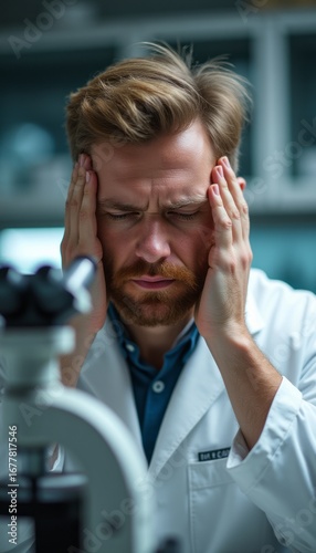 Stressed scientist in a lab