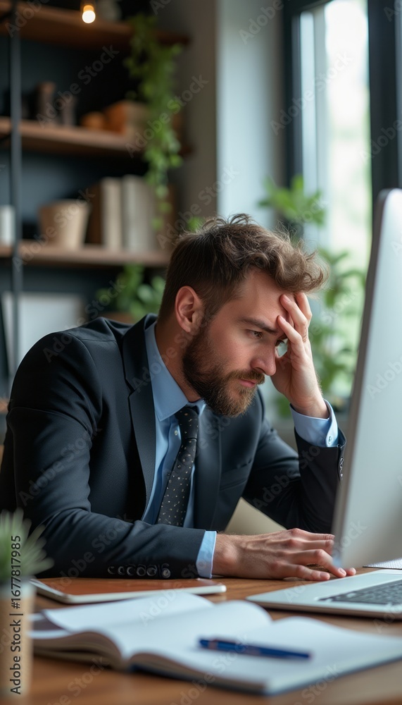 Naklejka premium Stressed businessman working at a desk