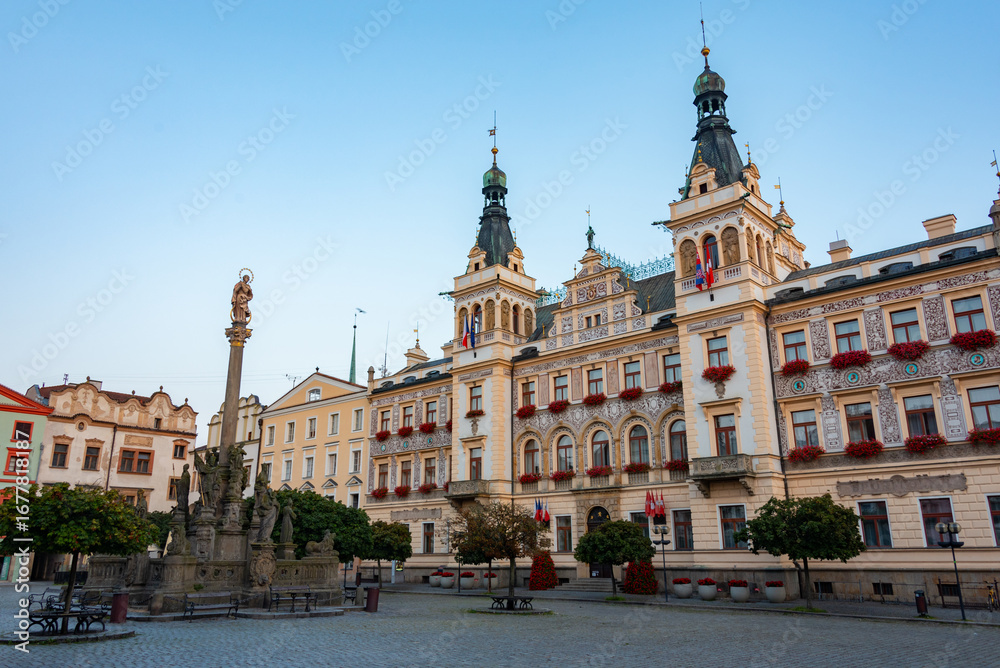 Fototapeta premium Sunrise view of the historical town hall at Pernstynske namesti