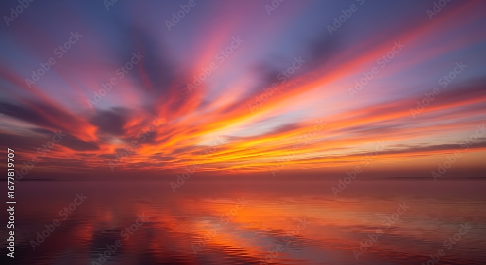 Fototapeta premium Vibrant Sunset Over Water with Dynamic Light Rays.