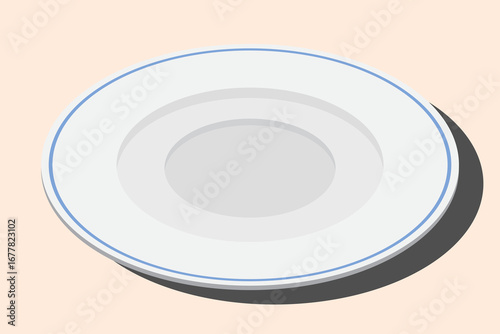 Isometric plate. Empty plate. Isometric cutlery. Isometric tableware. Vector illustration