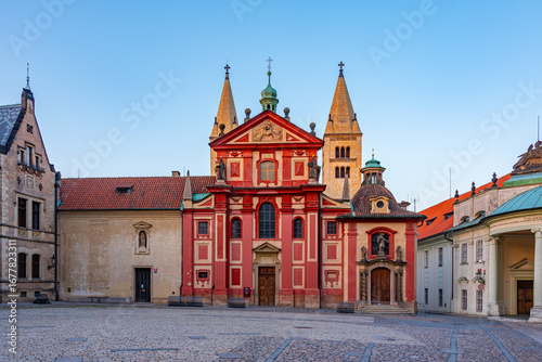 Photography Sunset view of St. George's Convent at Prague castle, Czech repu