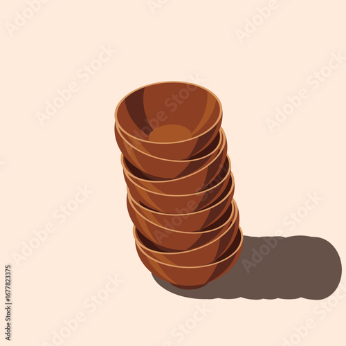 Isometric bowls. Empty bowls. Isometric cutlery. Isometric tableware. Vector illustration