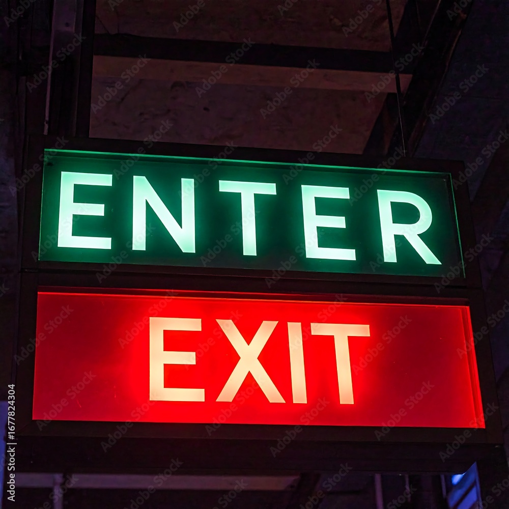 Obraz premium Illuminated Enter Exit sign