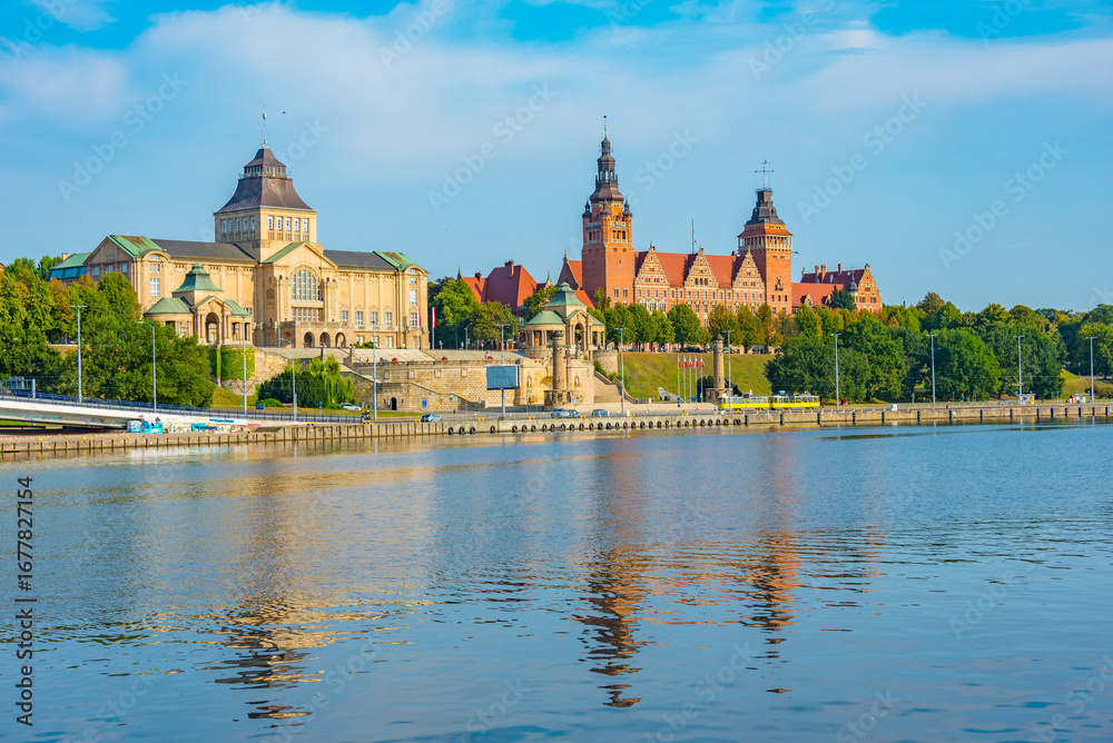 Fototapeta premium Sunrise view of the National Museum in Szczecin, Poland