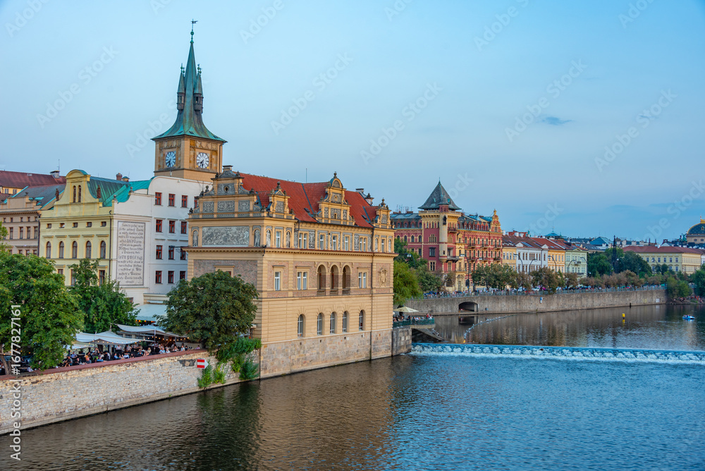 Fototapeta premium Night view of Bedrich Smetana museum in Prague, Czech republic