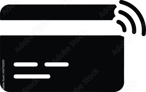 Black credit card icon with wireless symbol on white background