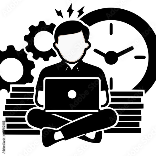 Stressed professional working against time, deadline pressure concept