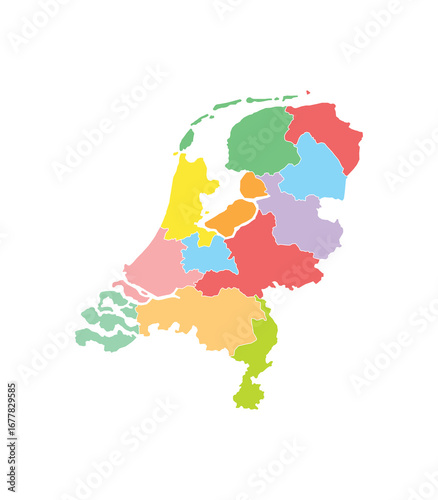 Netherlands colored map on white background. Isolated map with division to region high detailed. Vector illustration.