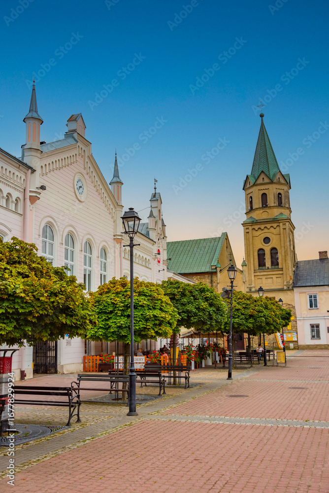 Obraz premium Rynek square and franciscan monastery in Sanok, Poland