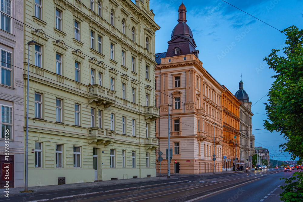 Naklejka premium Facade of buildings on Vltava riverside in Prague, Czech republi