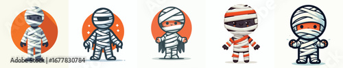 Cute Mummy Kids Illustration – Halloween Children Wrapped in Bandages Character Vector Pack