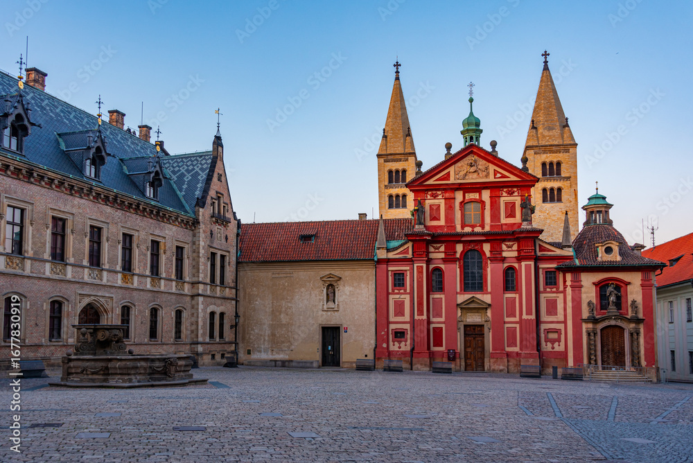 Obraz premium Sunset view of St. George's Convent at Prague castle, Czech repu