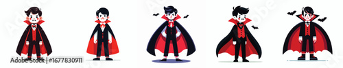 Cute Vampire Kids Vector – Little Dracula Boys in Cape with Bats