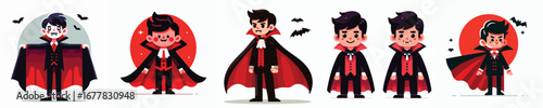 Halloween Vampire Kids Vector – Cute Dracula Characters with Cape and Bats
