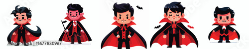 Halloween Vampire Kids Vector – Cute Dracula Boys in Cape with Bats