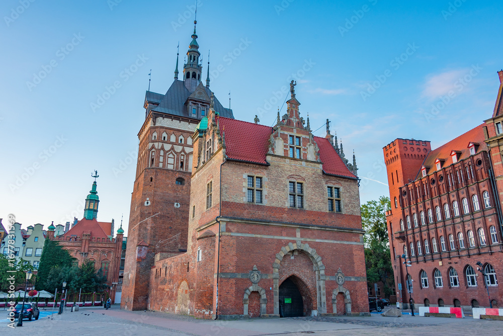 Fototapeta premium Sunrise view of Katownia building in Gdansk, Poland