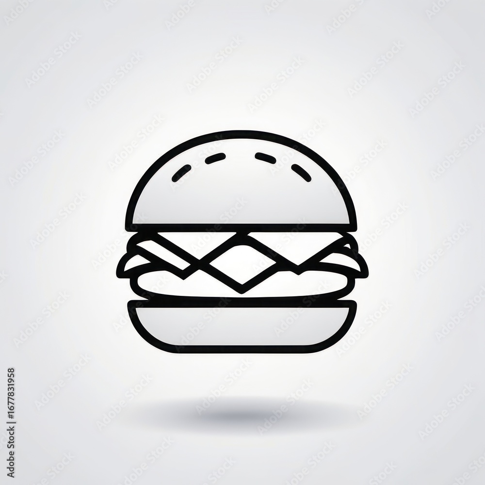 Fototapeta premium Simple illustration of a double cheeseburger icon with a shadow on a gray background, representing fast food and American cuisine