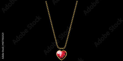 Stunning Heart Necklace Isolated On Black Background, Trendy Fashion Jewelry Vector Illustration.	