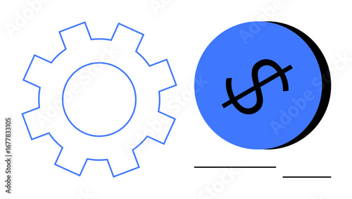 Gear and dollar sign, with abstract lines. Ideal for finance, productivity, mechanics, efficiency, economic growth, industrial automation financial management. Simple and clear abstract line flat