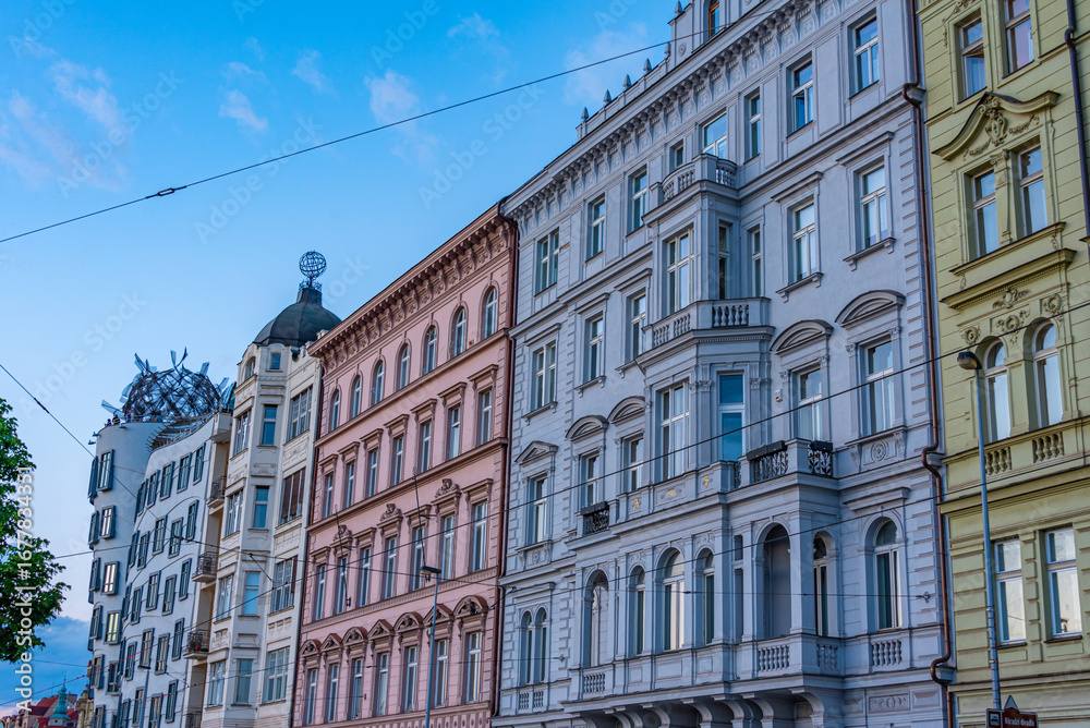 Fototapeta premium Facade of buildings on Vltava riverside in Prague, Czech republi