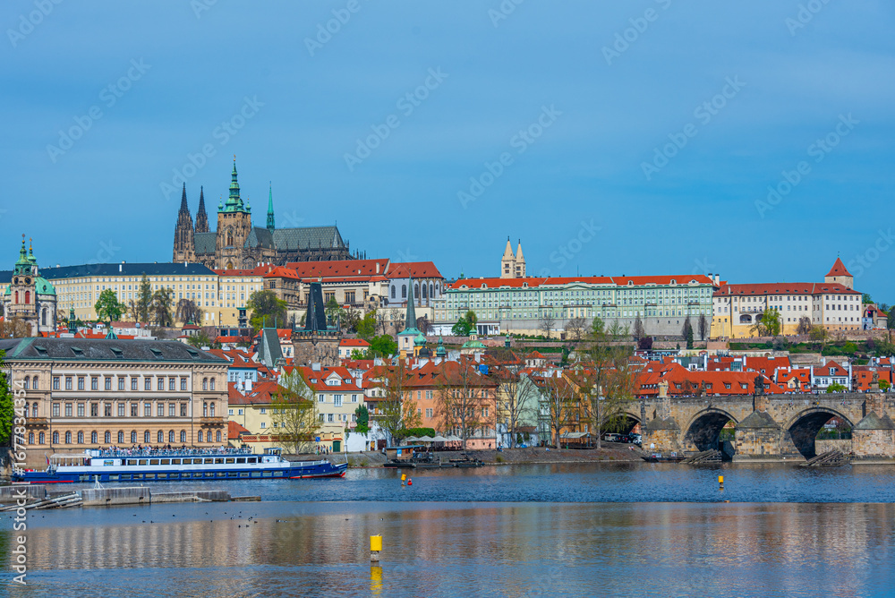 Fototapeta premium Panorama of Prague dominated by the Prague castle, Czech republi
