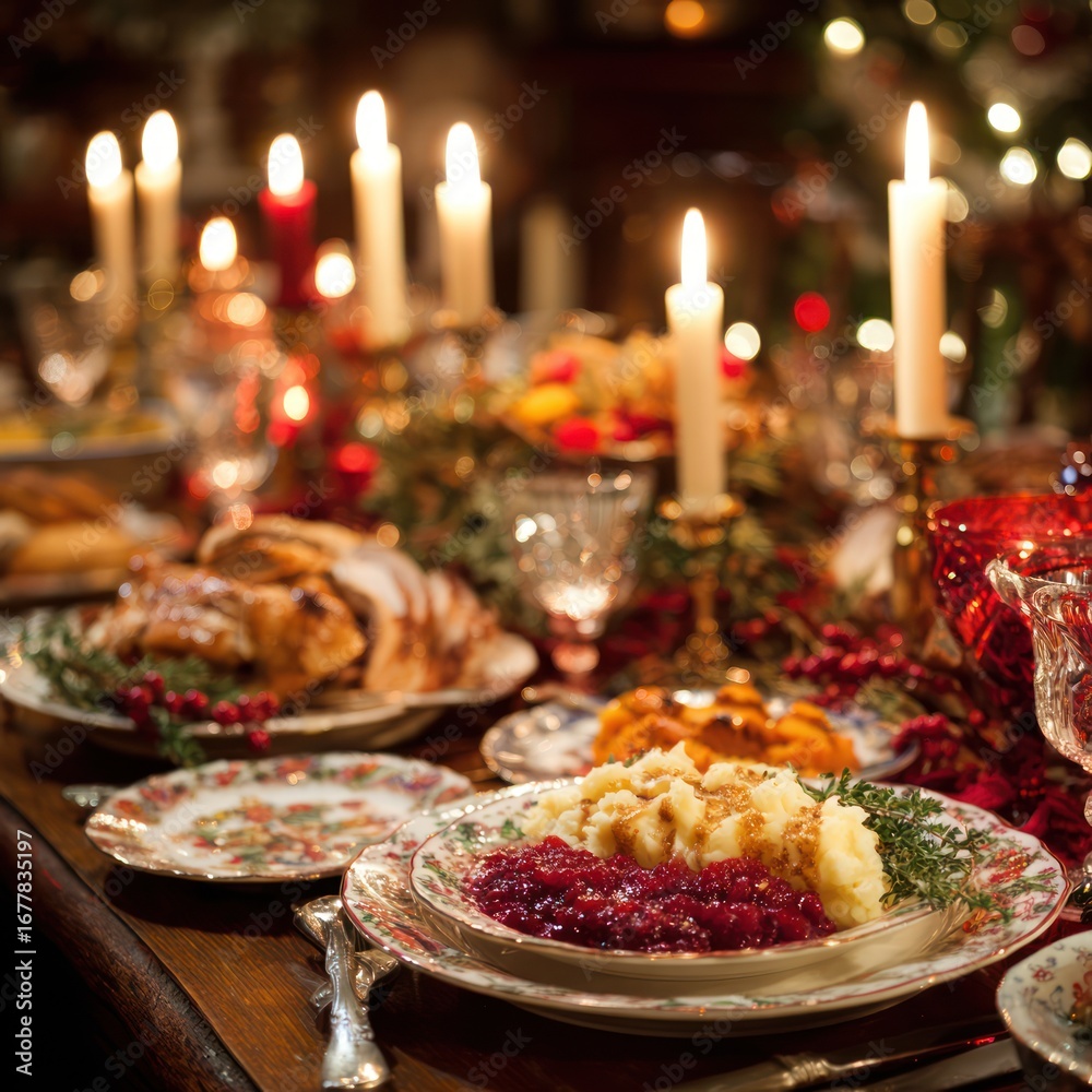 Fototapeta premium Holiday dinner table festive meal