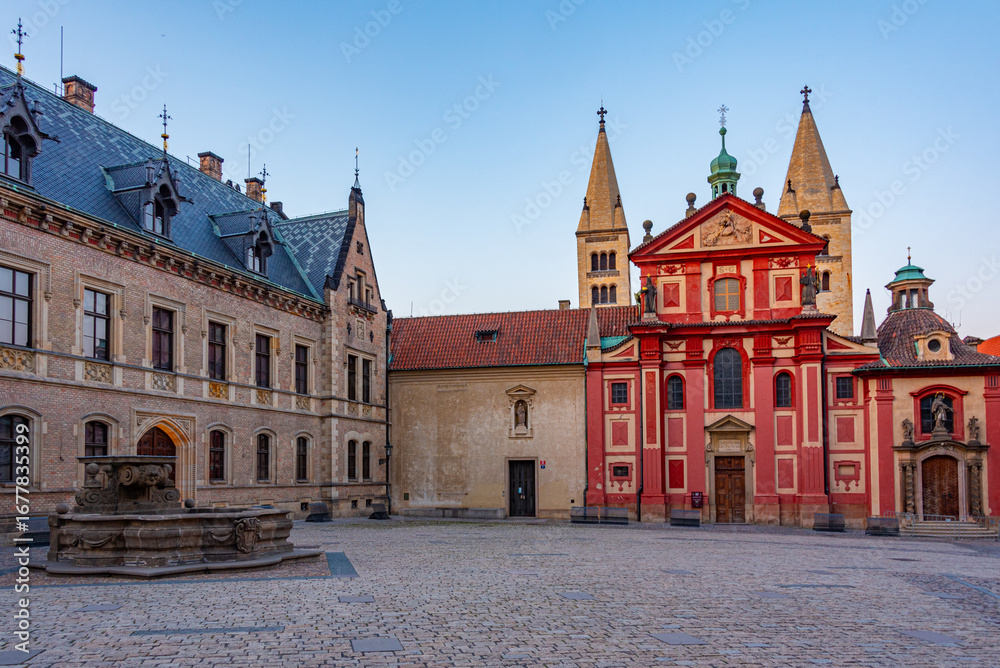Obraz premium Sunset view of St. George's Convent at Prague castle, Czech repu