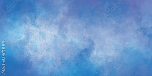 An abstract sky with bright white clouds in a blue grunge background