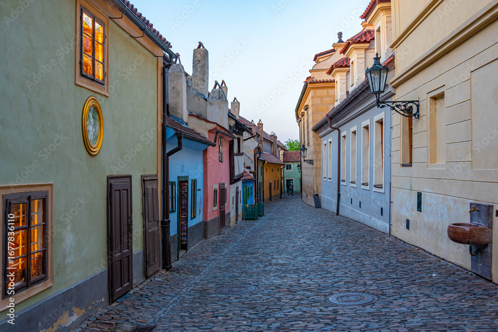 Obraz premium Sunset view of The golden lane at the Prague castle, Czech repub
