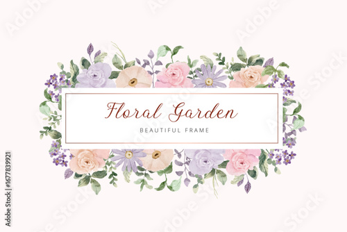 purple pink soft floral watercolor frame
