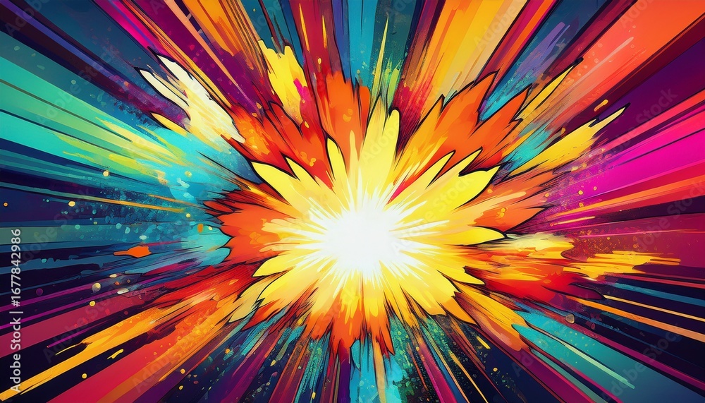 Fototapeta premium abstract comic book style explosion with bright colors radiates outwards