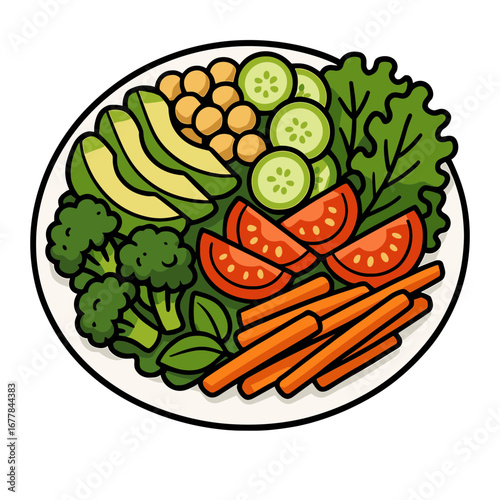 Colorful salad with fresh vegetables including lettuce and tomatoes  