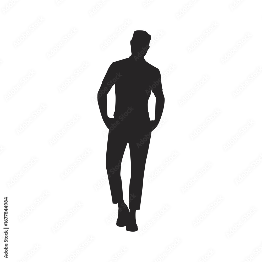 Fototapeta premium Modern and minimalist silhouette of a standing man, ideal for various graphic design applications and visual branding projects, showcasing a sleek human figure with a relaxed pose