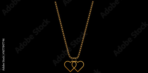 Stunning Hearts Necklace Isolated On Black Background, Trendy Fashion Jewelry Vector Illustration.	