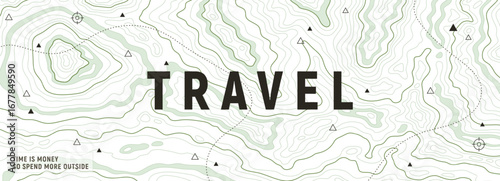 Travel Concept with Topographic Map Background and Hiking Symbols.