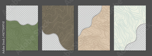 Set of Topographic Map Backgrounds with Contour Line Patterns. 