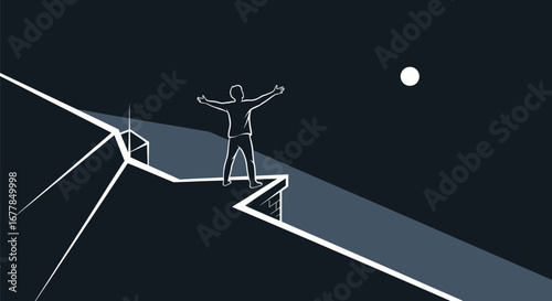 Person on Rooftop at Night.