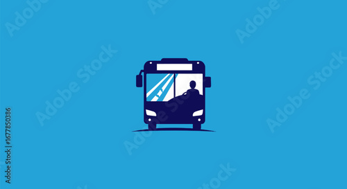 Bus Illustration with Driver on Blue Background.