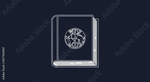 Closed Book with Globe Emblem: Symbol of Global Knowledge and Exploration.