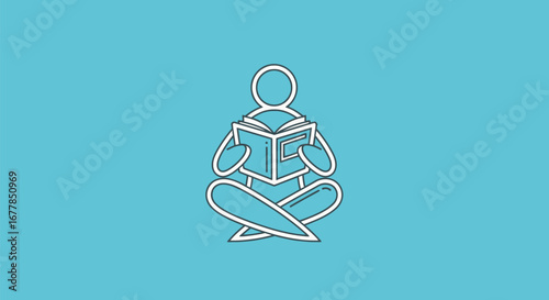 Simple line art icon of a person reading a book.