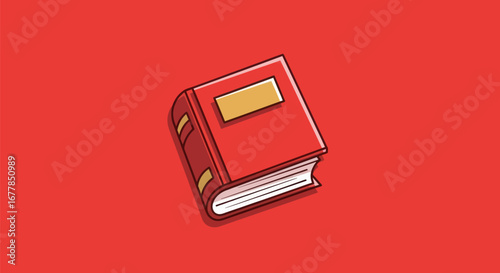Simple Cartoon Illustration of a Red Book with Golden Label.