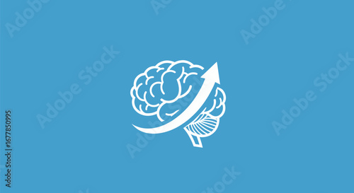 White brain icon with an upward arrow symbolizing growth.