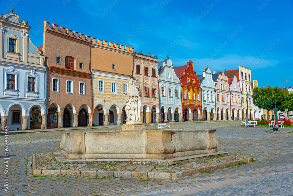 Obraz premium Colourful houses at historical square in Telc, Czech republic